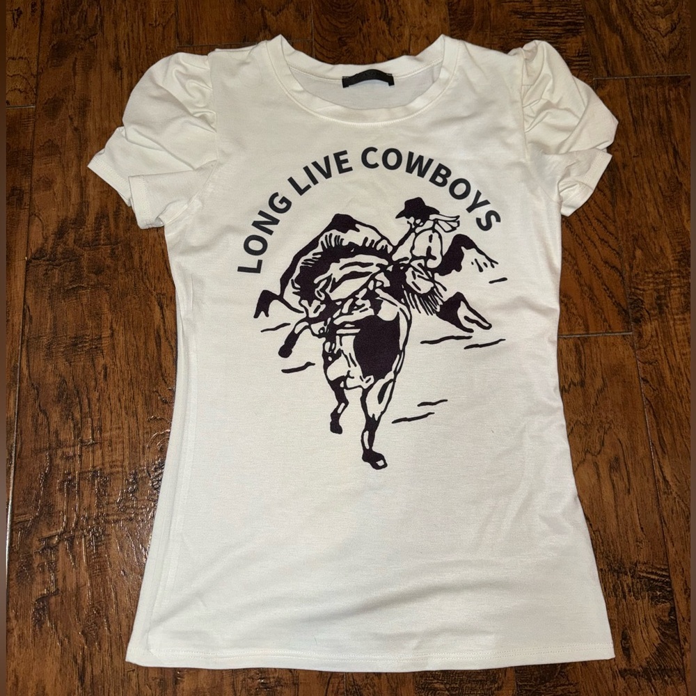 White Graphic Tee with Cowboy Print